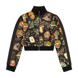 NEW! ED HARDY Y2K Shrunken Flashboard Track Jacket Black Size S